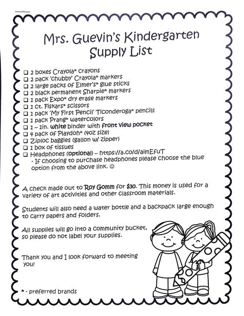 Guevin's Supply List